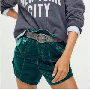 Free People Forest Green Velvet High Waist Shorts Size Small